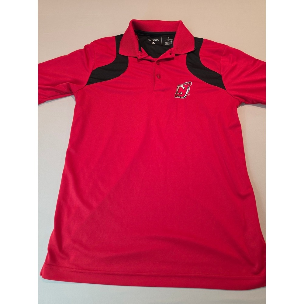 Antigua New Jersey Devils NHL Polo Shirt Mens Small Red Black Performance Golf
